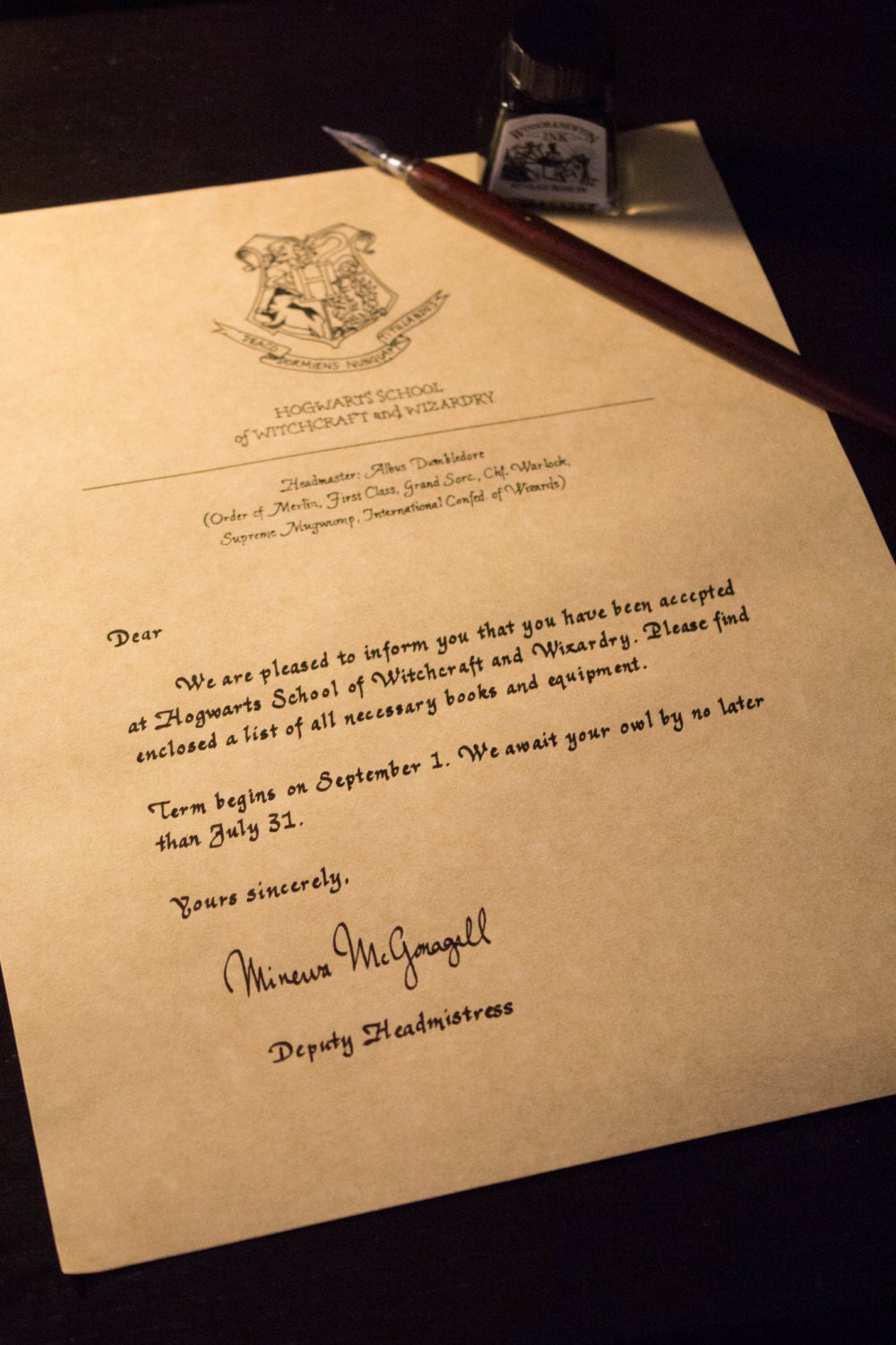 calligraphy love written in Handwritten Hogwarts acceptance Harry Potter custom letter