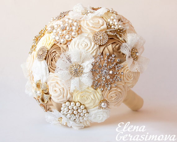 Gold Ivory Fabric Bouquet