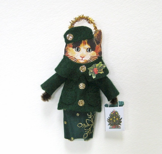 vintage style christmas ornament holiday shopping cat cute vintage style christmas ornament holiday shopping cat cute