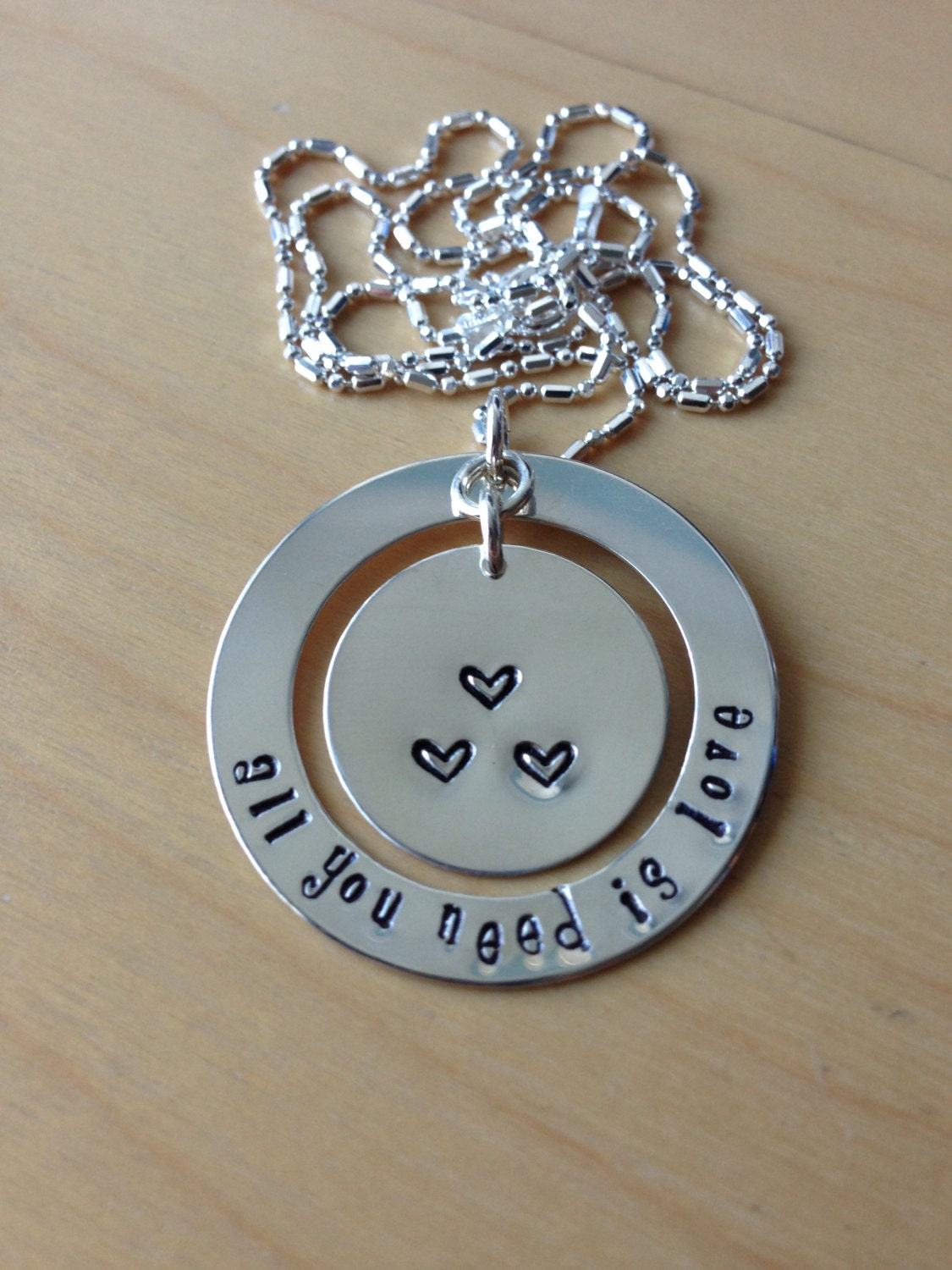 All You Need Is Love Sterling Silver, Hand Stamped Necklace