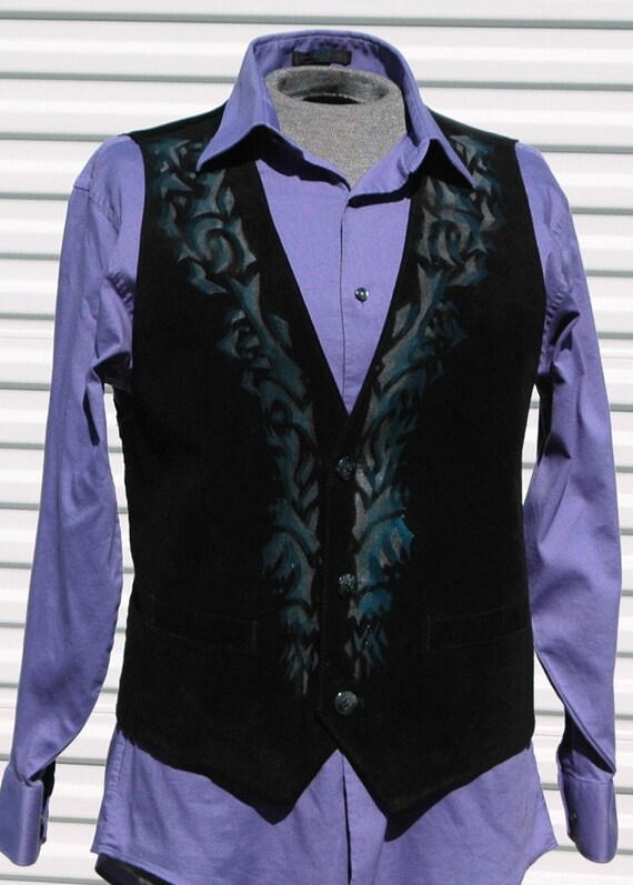 Mens L Black Suede Vest and shirt combo reserved by OLearStudios