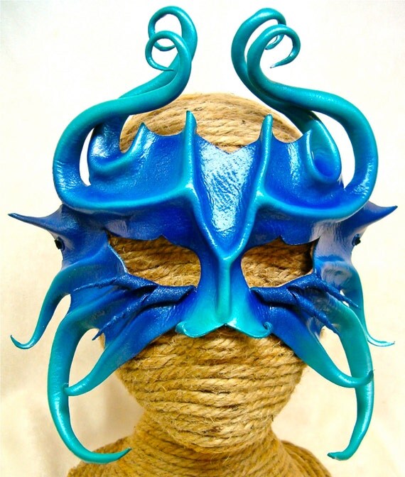 Tentacular Creature Mask Blue and Teal Fantasy Mask Handmade