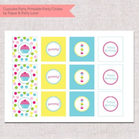 Printable Cupcake Party Cupcake Toppers or Party Circles Il_570xn