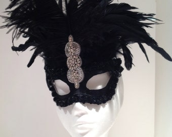 Black Feather Mask -Masked ball- Black Mask -Deco mask- Halloween Mask- Mask- Masquerade Mask- Masked ball- Mardi Gras -Womens mask- Masqed