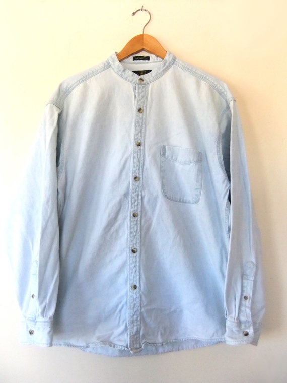 90s band collar shirt