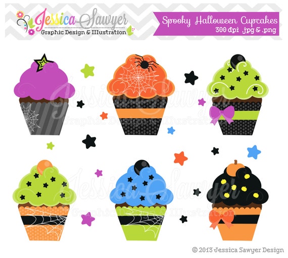 INSTANT DOWNLOAD, cute halloween cupcake clipart, orange and black clip art, halloween party printable, for invitations, cupcake toppers Il_570xn