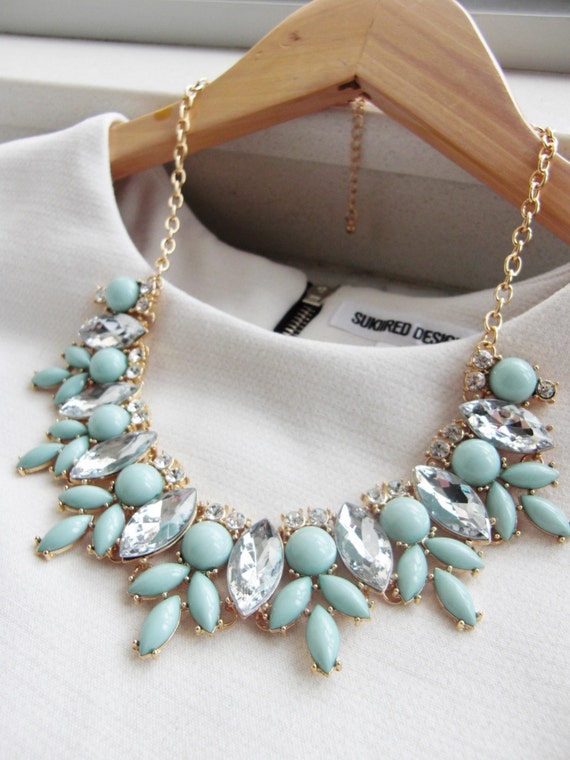 Mint Green Jewel Crystal Statement Necklace