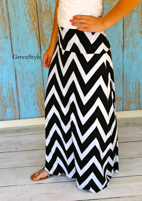 Items similar to Chevron Maxi Skirt A line style in Black and White by ...