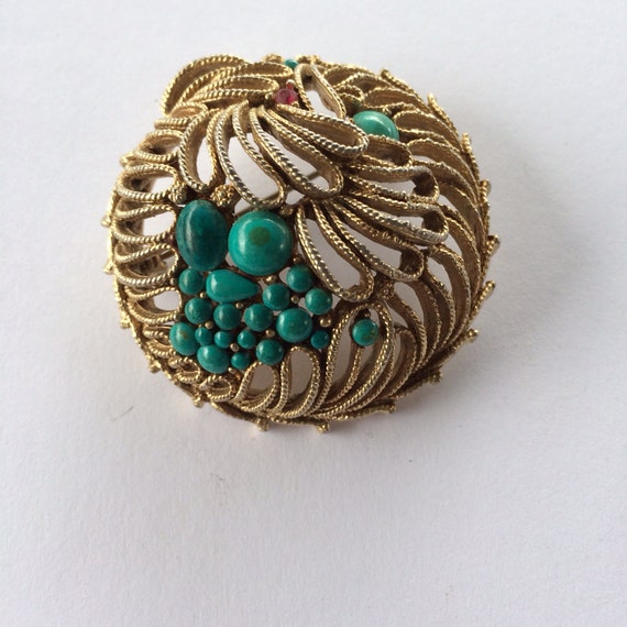 Items similar to Vintage jewelry Capri antique gold turquoise vintage