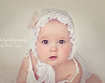 <b>Elena bonnet</b>, 2 piece set,baby bonnet and headband, simply from white lace - il_214x170.522306237_hx4e