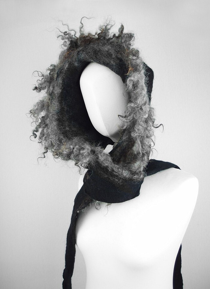 Felted Hood Felted Hat Felt Hoody Nunofelt Hoodie RAW WOOL