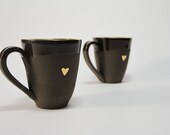 Black Coffee Mugs - Set of 2 Golden 12K Heart Mugs - Wedding gift - Coffee Lovers - Ceramics Pottery Mug. Black Coffee Mugs - Set of 2 Golden 12K Heart Mugs - Wedding gift - Coffee Lovers - Ceramics Pottery Mug.