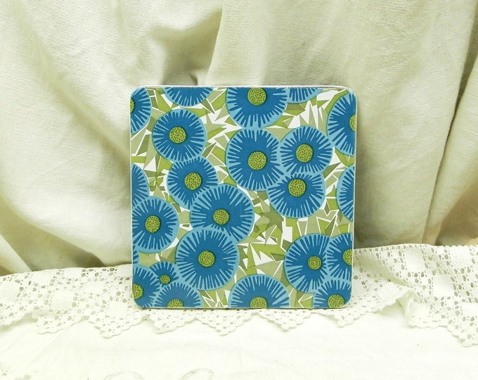 Vintage French Mid Century Square Colorful Blue and Green Flower Pattern Formica Trivet / Heat Mat, Midcentury 1960s Retro Kitchen Decor