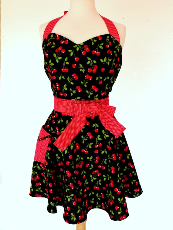 Cherry Pinup Apron Rockabilly Retro Style with by SEAMSTOSEWMARSHA