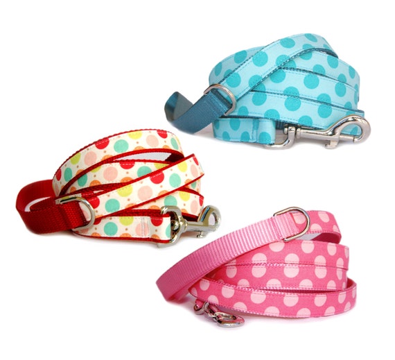 Items similar to Cute dog leash Polka dots pet leash Pink dog leash Red
