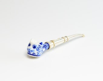The Mini Classic Cat Tobacco Smoking Pipe with Nickel Silver Pipe Handle