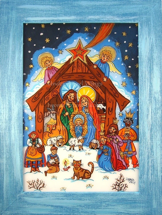 Folk art nativity painting Nativity art by UnderAngelWings on Etsy