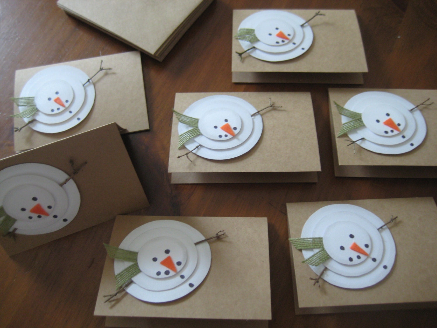 Handmade Christmas Cards Rustic Snowman Let it Snow Set of