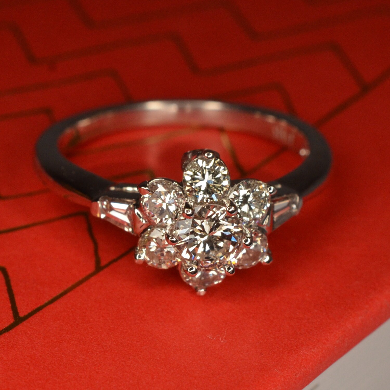 Diamond Flower Engagement Ring 14k White Gold