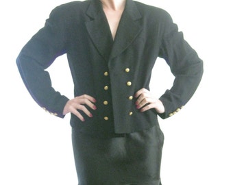 Vintage Black Sunny Names Military Style Blazer