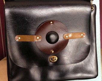 Black Mod Purse, 1970's Handbag, Vinyle Abstract Purse, Black and Brown Handbag