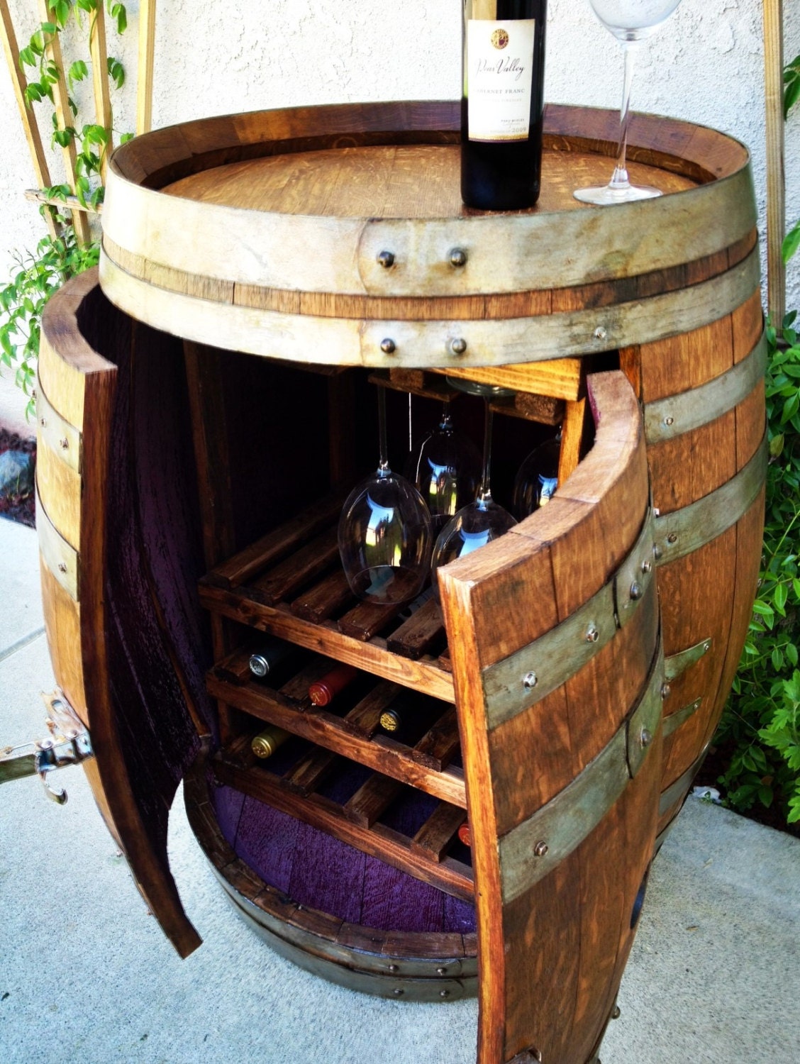 Wine Barrel Cabinet with Wine and Glass Storage