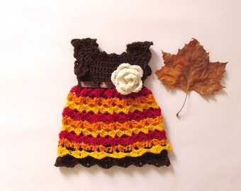 Fall Baby Dress crochet autumn baby outfit in brown and