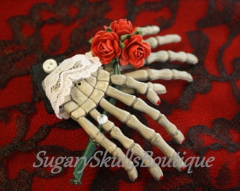Day of the Dead, Book of Life Inspired, Halloween Sugar Skull Hair Clip Accessory, Dia de los Muertos, Skeleton Hands, Steampunk