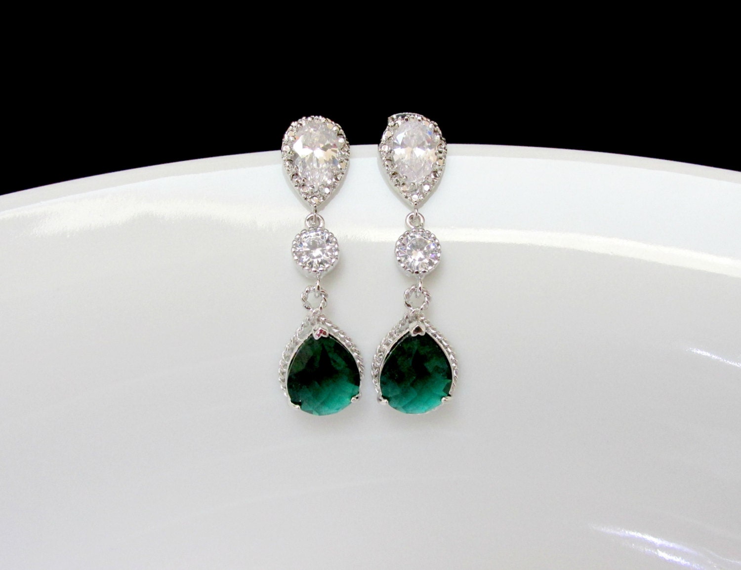 em bridal earrings emerald long earrings green bridal