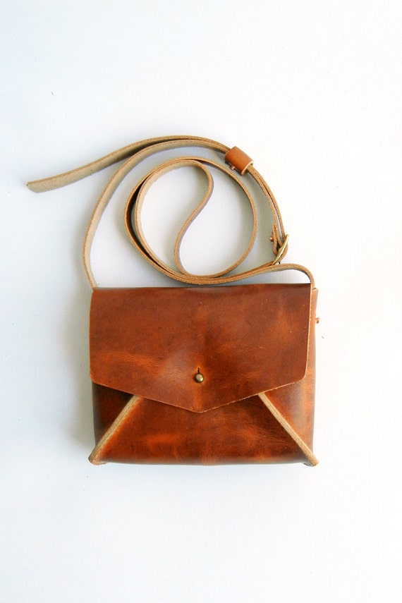 Cognac Brown Leather Mini Crossbody Bag Purse by CrowSLC on Etsy
