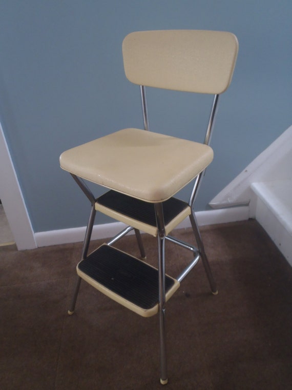 Vintage Cosco Yellow Kitchen Step Stool Chair With Flip Up 