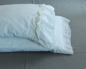 Side Ruffles Romantic Linen Pillowcases (set of 2)