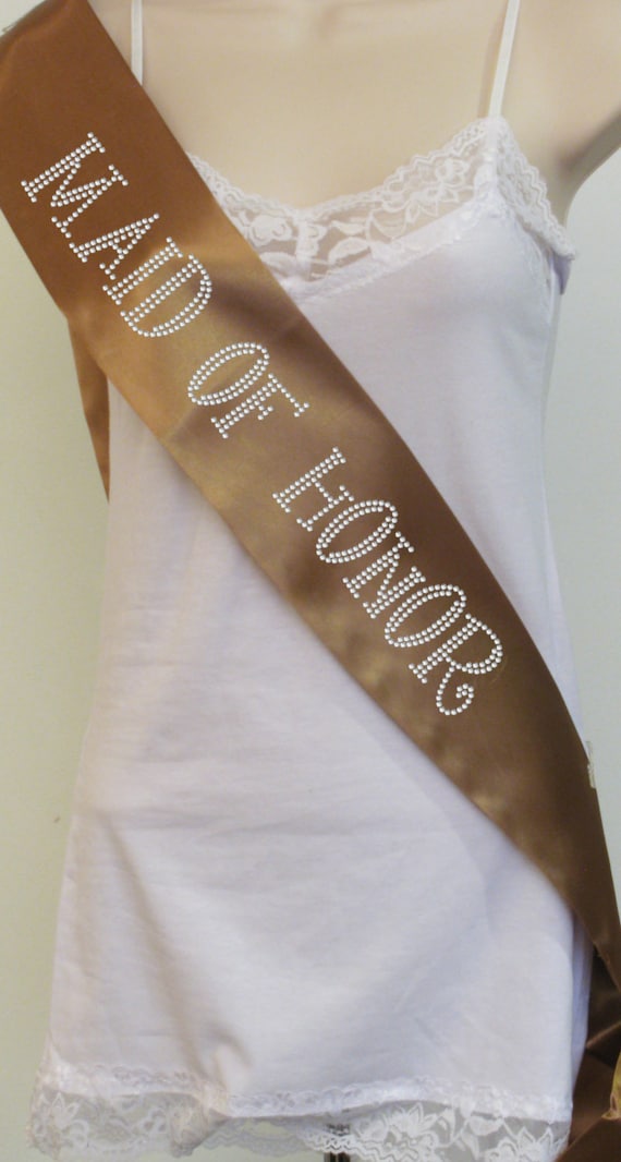 Maid of Honor Bachelorette Sash Gold with Crystal by RascoPrints