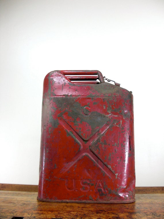 Vintage Military Gas Can Rare QMC Metal Gas Can Red