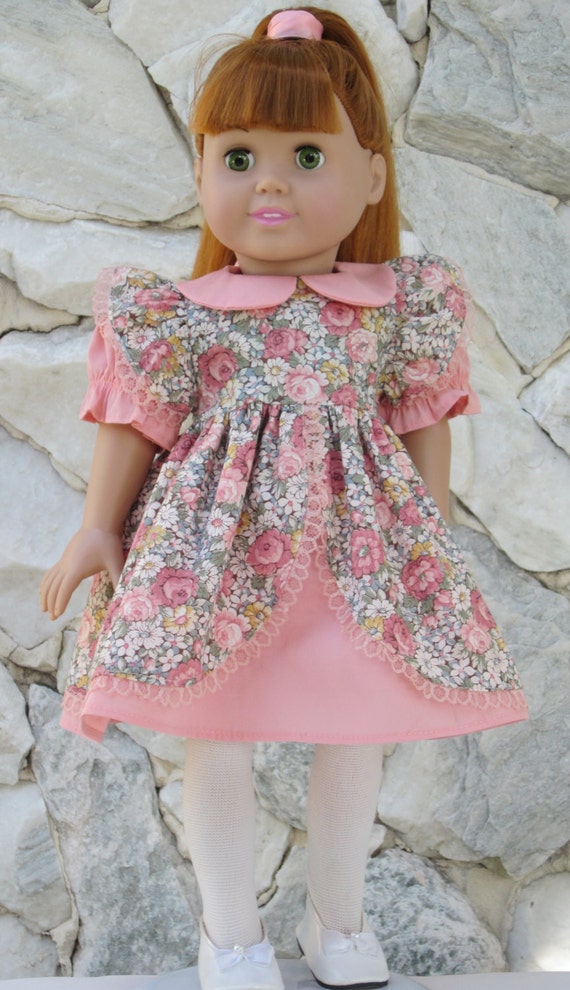 Peach color dress with floral cotton overlay for an 18