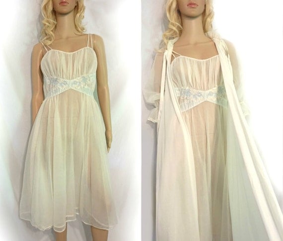 Peignoir Chiffon Nightgown Set Vintage 1950s 1960s By Jazzjodi