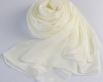 Ivory Silk Scarf - Off White Mulberry Silk Chiffon Scarf - AS24
