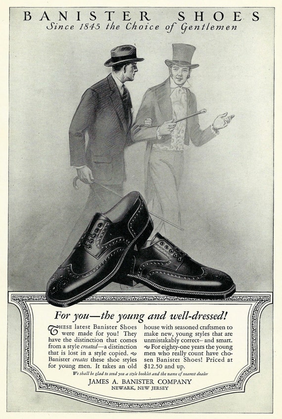 Items similar to Vintage Mens Fashion Shoe Ad - 1920's Banister Shoes