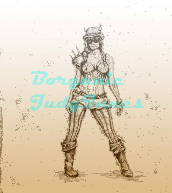 She's got the Horn. Post Apocalyptic Print from Pencil Drawing. by borganic steampunk buy now online