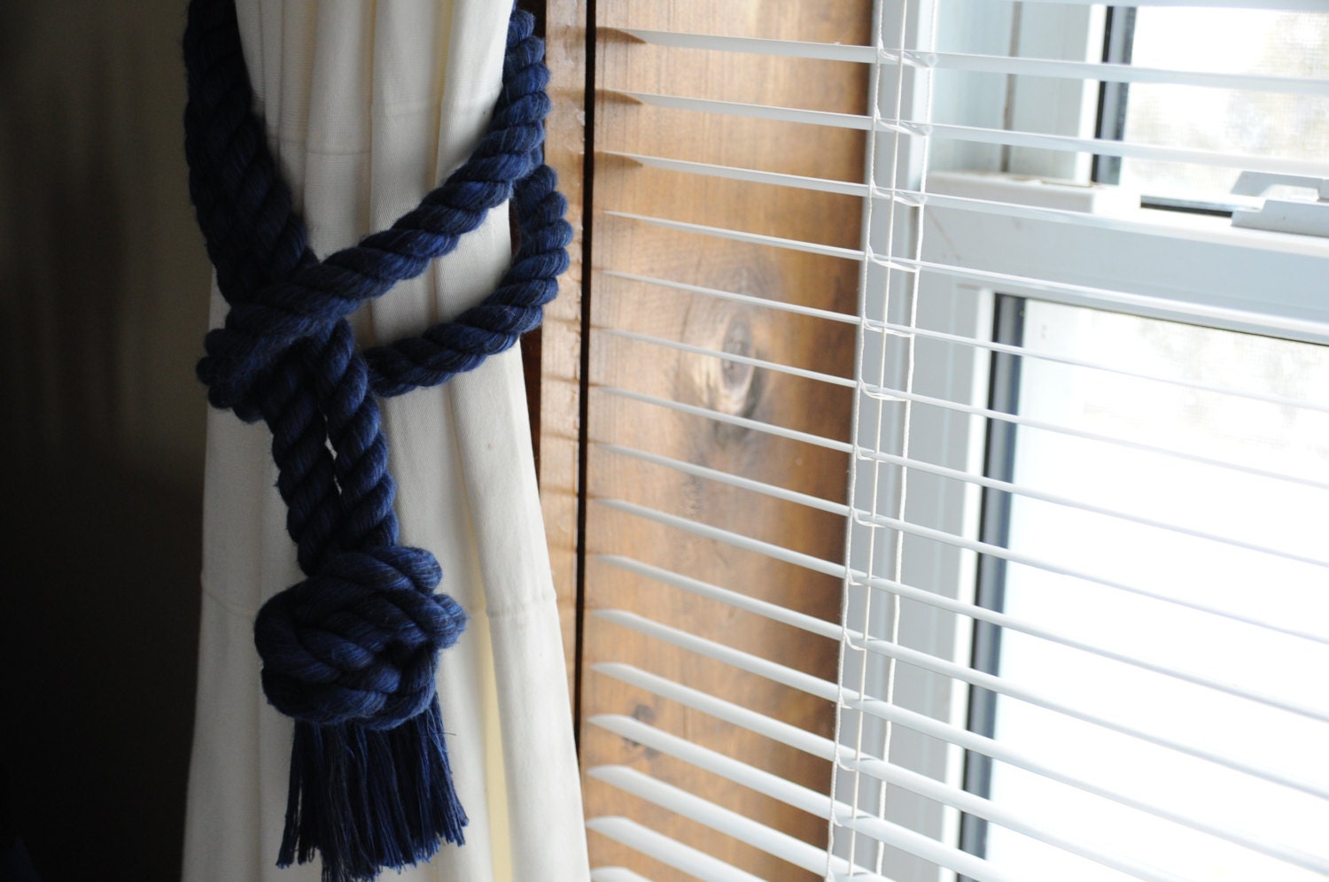 Nautical Decor Navy Curtain Tiebacks Navy Cotton Rope