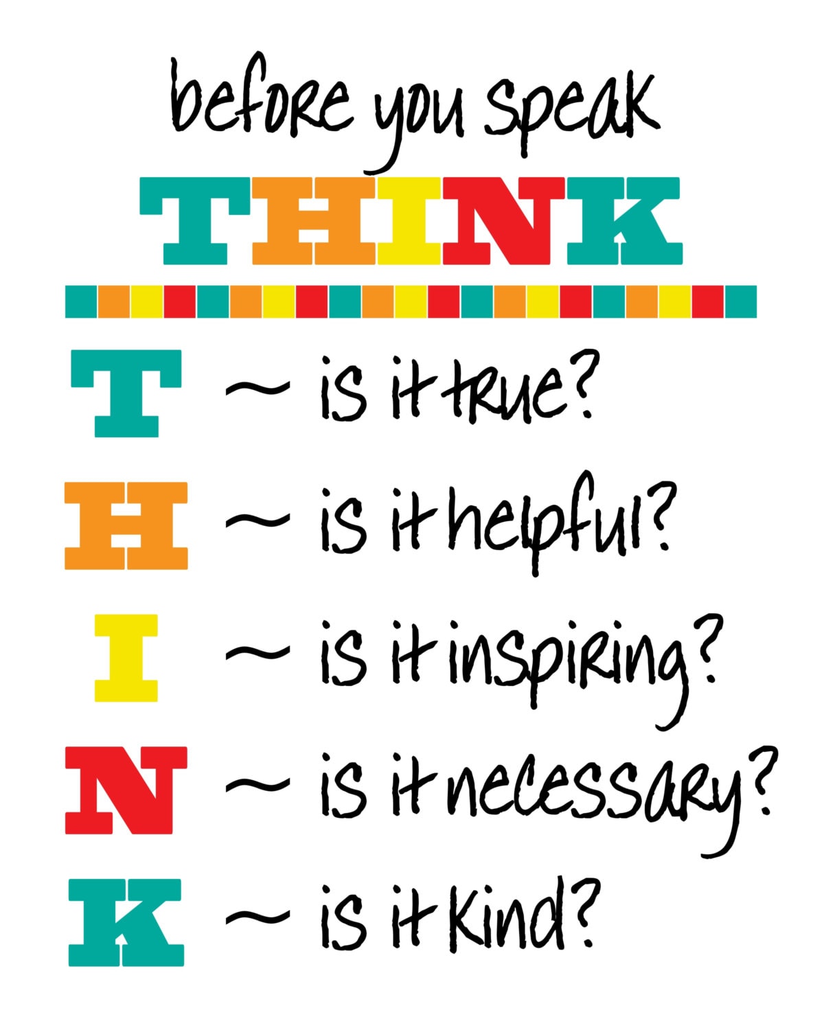 Classroom Poster Instant Download Before you Speak...THINK