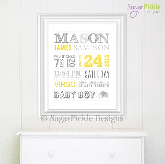 Personalized Nursery Art // Wall Art // Birth Announcement // Baby Shower Gift // Keepsake // Subway Art // Birth Stats // Birth Details