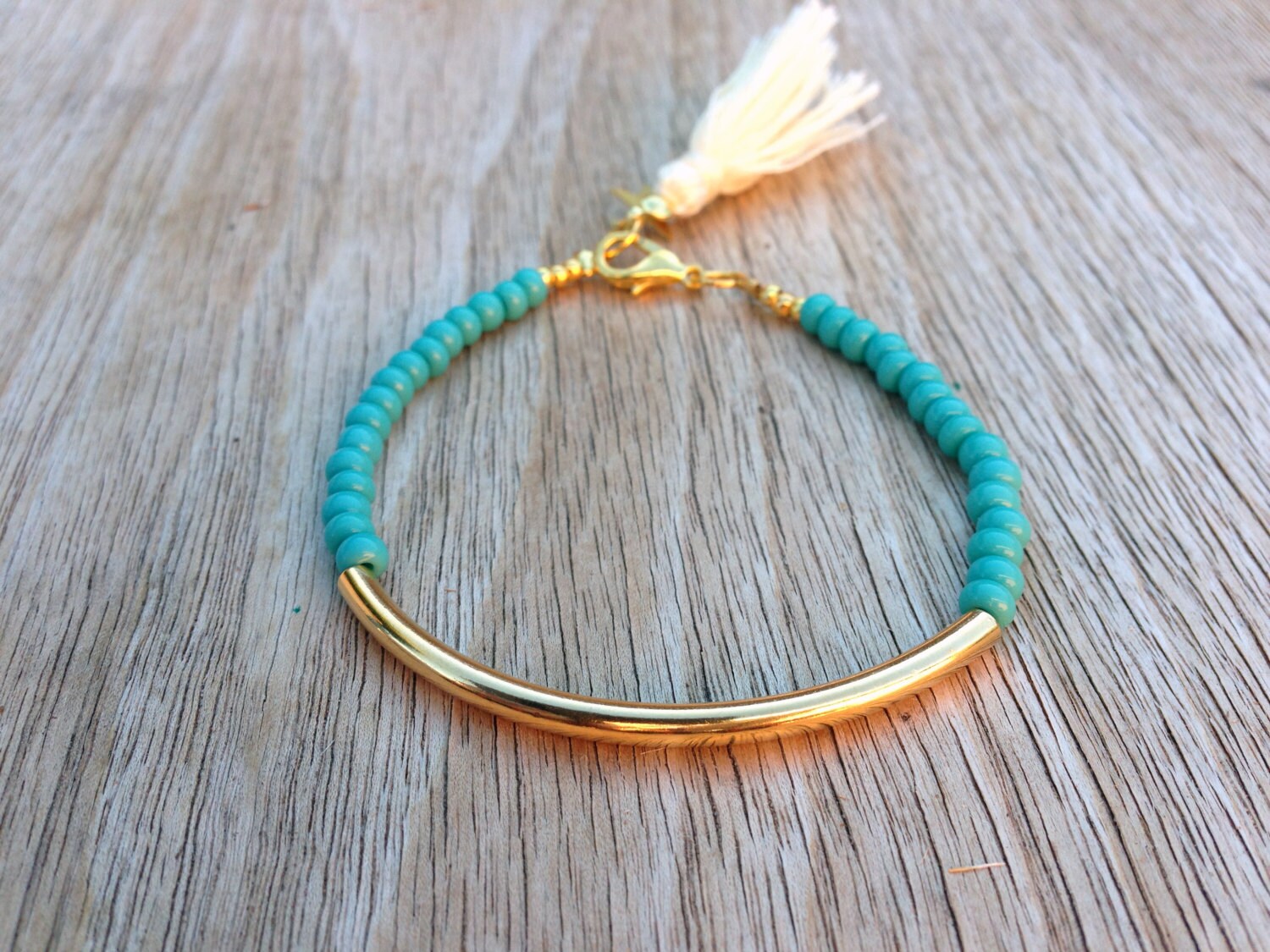 Gold tube bracelet Beaded Bracelet beeded bangle tassel