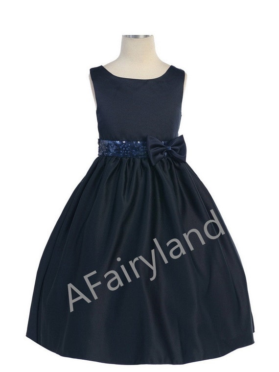 New arrival navy flower girl dresses with champagne sash handmade sequins