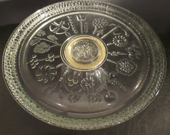 Vintage Floral Pressed Glass Cake Pedestal Stand