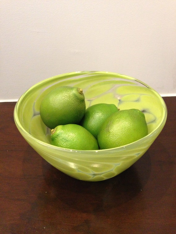Lime Green Hand Blown Glass fruit bowl by CherylSabanDesigns