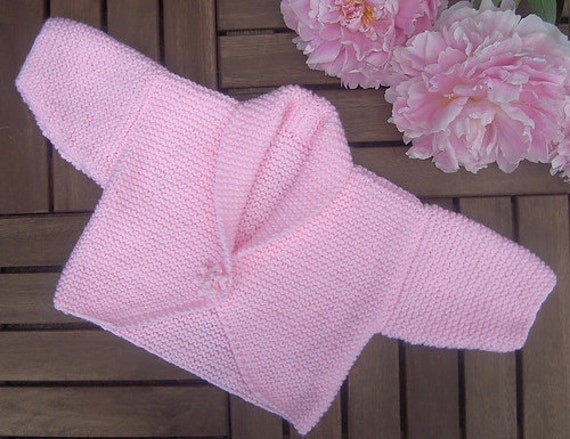 Baby Peony Garter Stitch Cardigan. Hand Knitting Pattern. PDF