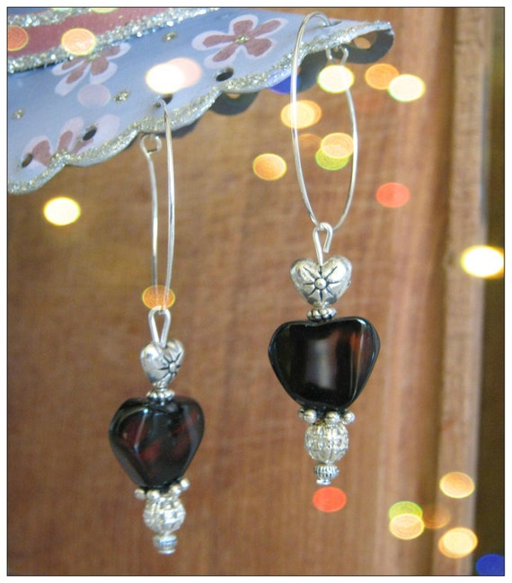 Handmade Silver Earrings with Mahogany Obsidian Heart by IreneDesign2011
