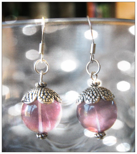 Handmade Silver Hook Earrings with Violet Fluorite by IreneDesign2011