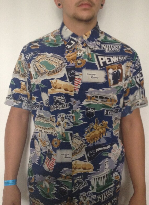 Vintage Penn State Hawaiian Short Sleve Button Down Shirt Size